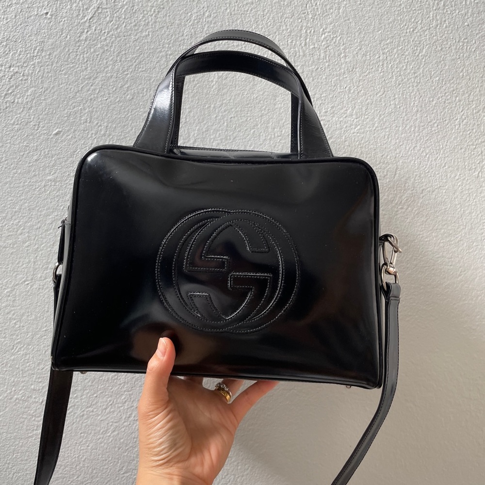 ❌SOLD❌1990s Gucci by Tom Ford Black Patent Leather Bowler Bag